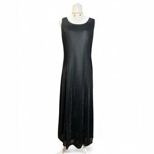Vintage Black Sparkle Sheer Overlay Evening Dress Size 10 90s Formal Prom